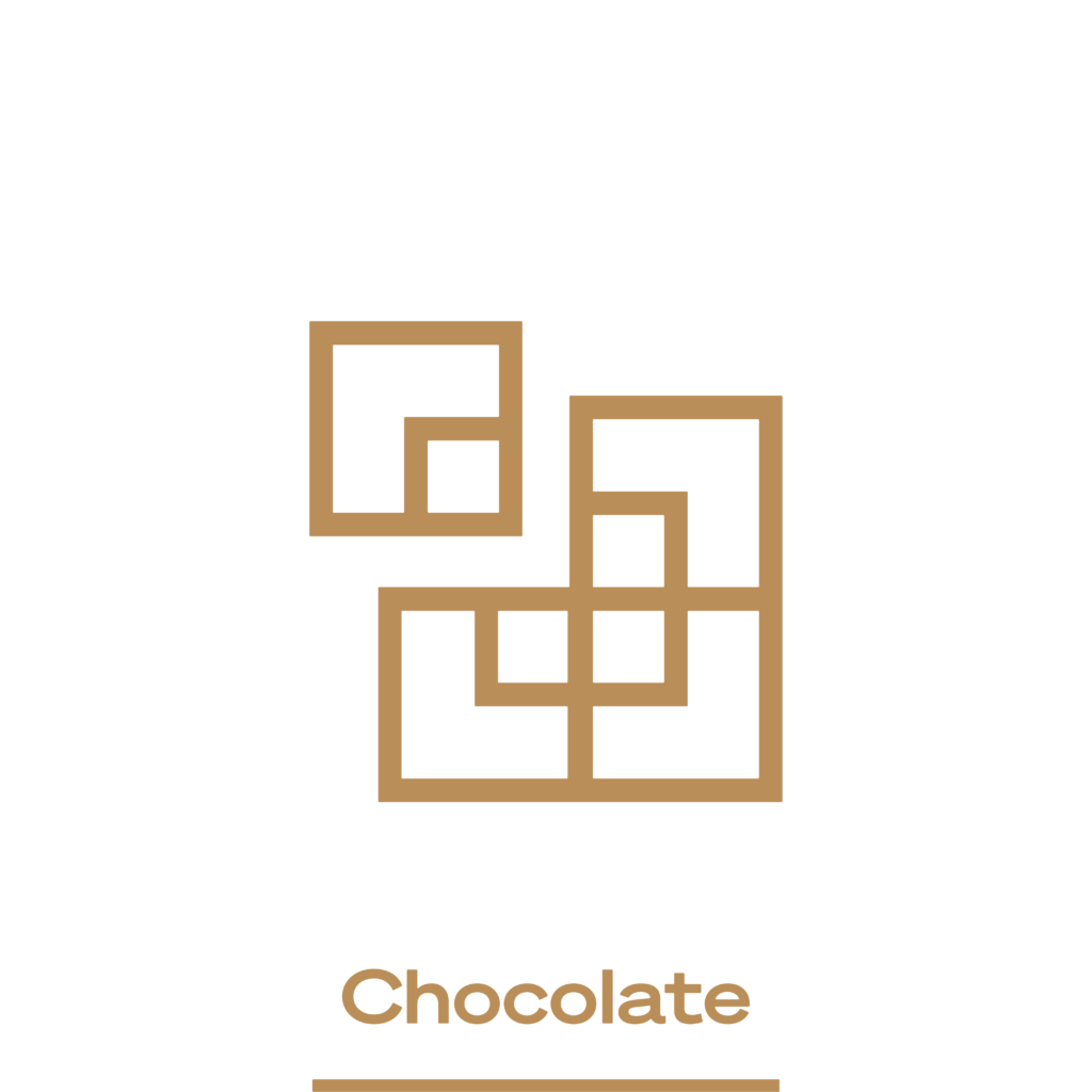 Icon of cannabis-infused chocolate in gold tones on a black background, used as a button on High Ties Cannabis Dispensary's website.