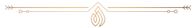 Gold decorative divider with a stylized flame and leaf logo in the center, used on the main page of High Ties Cannabis Dispensary's website.