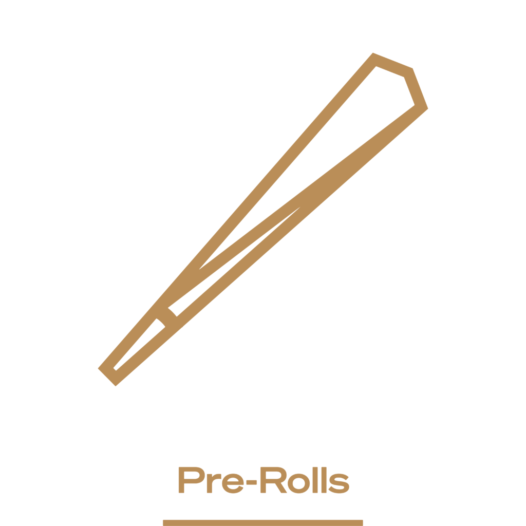 Icon of a cannabis pre-roll in gold tones on a black background, used as a button on High Ties Cannabis Dispensary's website.